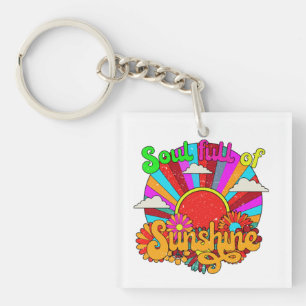 Soul Full Of Sunshine - colorful retro sun Keychain