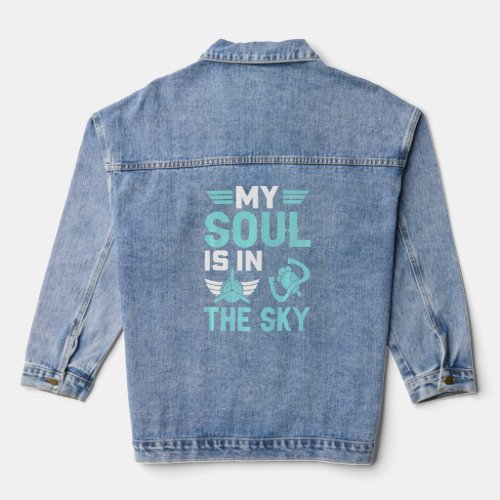Soul Is In The Sky  Pilots Airplane Aviation Graph Denim Jacket