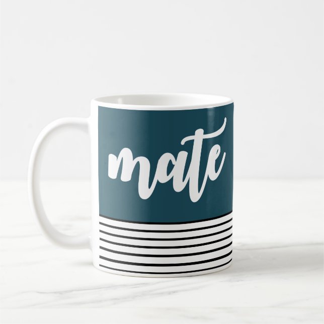 SOUL + MATE Teal Stripes Couple Coffee Mug (Left)