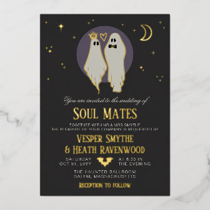 Soul Mates Halloween Haunted Ghost Wedding Foil Invitation
