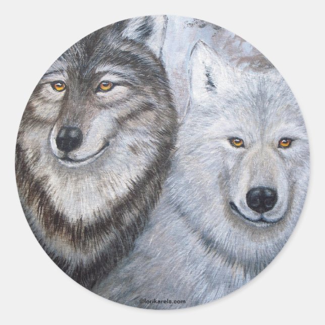 Soul Mates Wolves by Lori Karels Classic Round Sticker (Front)