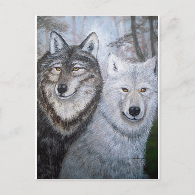 Soul Mates Wolves by Lori Karels Postcard (Front)