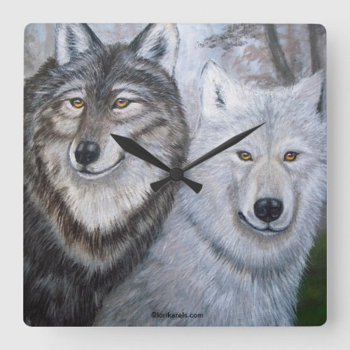 Soul Mates Wolves Wall Clock art of Lori Karels