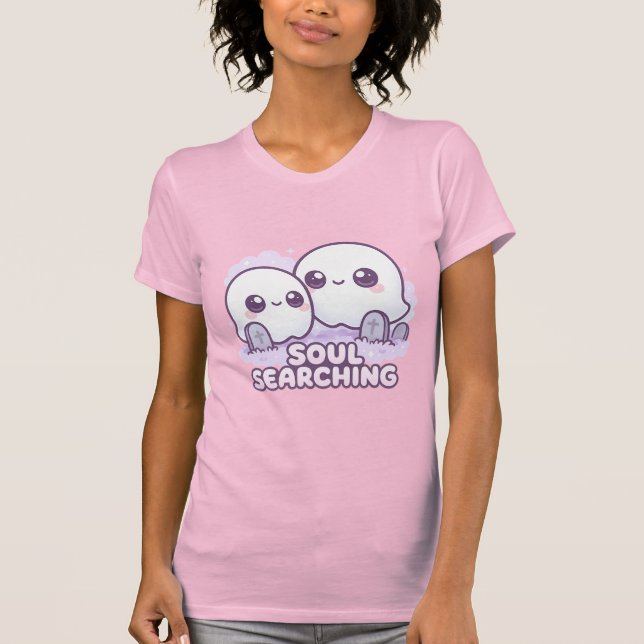 Soul Searching – Kawaii Ghosts in Misty Graveyard T-Shirt (Front)