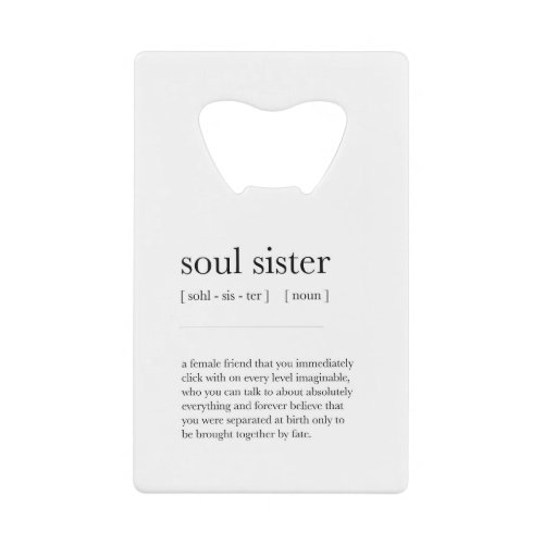 soul sister Definition Meaning Dictionary Art Deco Credit Card Bottle Opener