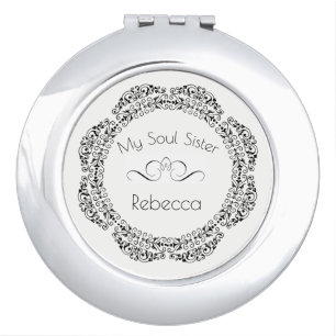 SOUL-SISTER-"MONOGRAM NAME "II  Round* Silver Vanity Mirror
