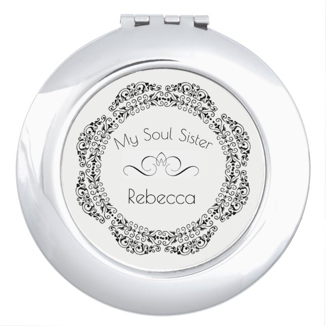 SOUL-SISTER-"MONOGRAM NAME "II  Round* Silver Vanity Mirror (Front)