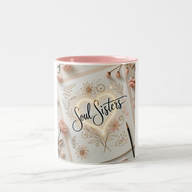 Soul Sisters Elegant Calligraphy Two-Tone Coffee Mug (Center)