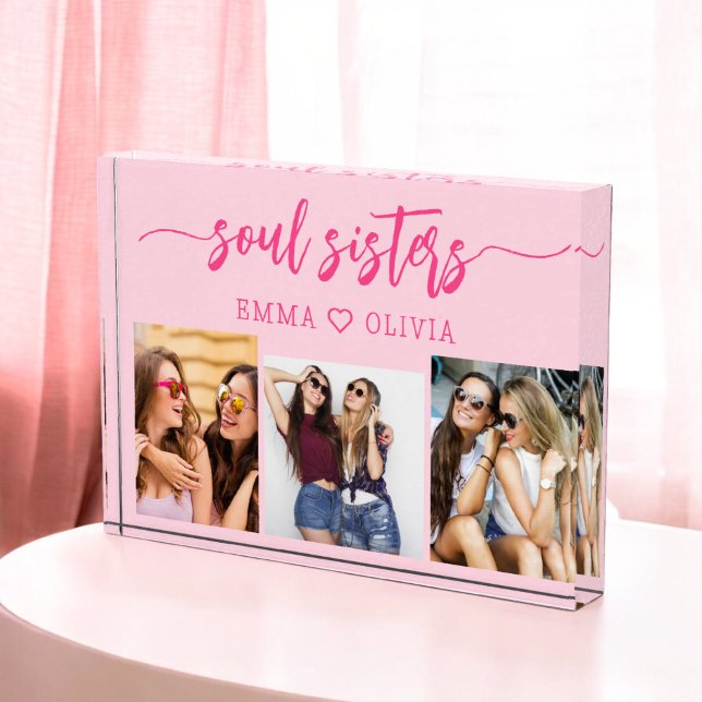 Soul Sisters Hot Pink 3 Photo Collage Keepsake Block (Creator Uploaded)