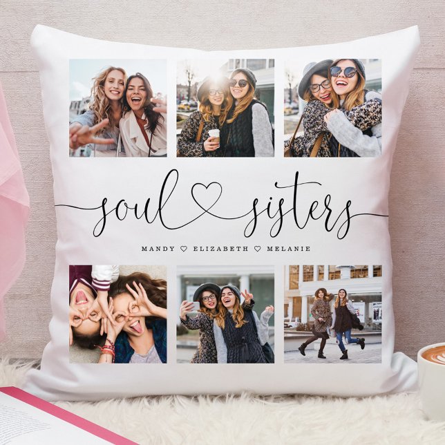 Soul Sisters Script Best Friends Photo Collage Throw Pillow (Creator Uploaded)