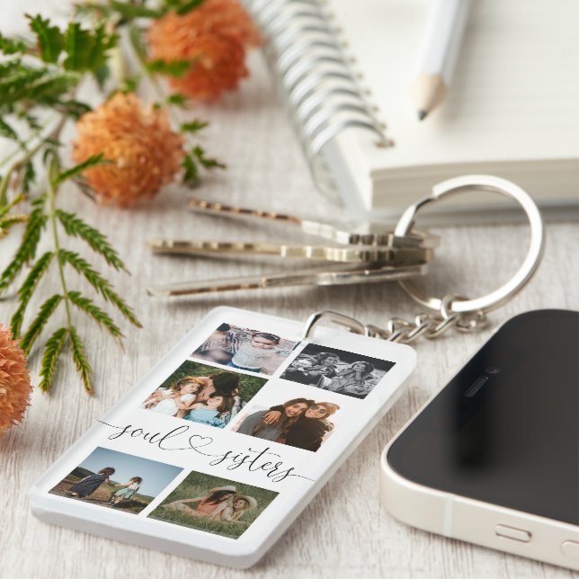 Soul Sisters Script Gift For BFF's Photo Collage Keychain (Front Right)