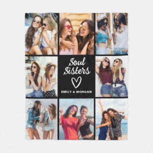 Soul Sisters Script Gift For Friends Photo Collage Fleece Blanket