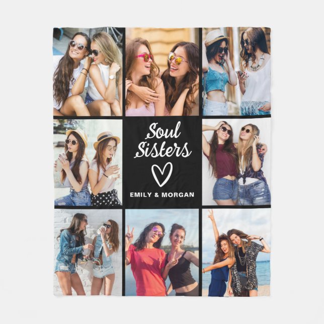 Soul Sisters Script Gift For Friends Photo Collage Fleece Blanket (Front)