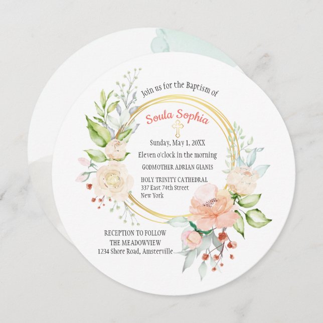 Soula Round Baptism Invitation (Front/Back)