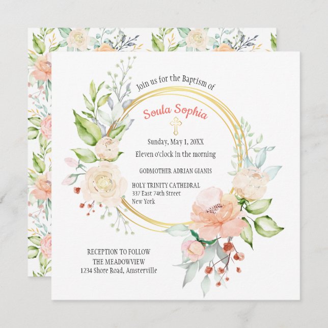 Soula Square Baptism Invitation (Front/Back)