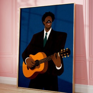 Soulful Guitar Player Wall Art Print   Modern Folk