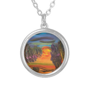 Soulful Horizon Hand Painted Design  Silver Plated Necklace