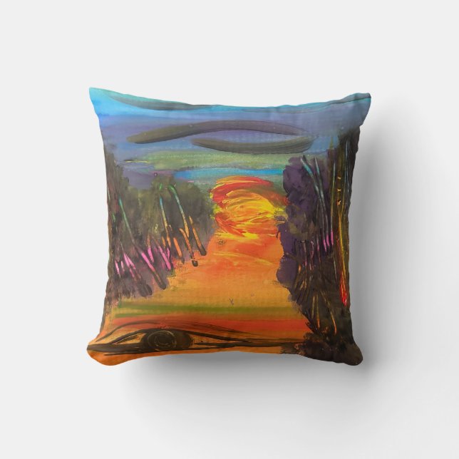 Soulful Horizon Hand Painted Design  Throw Pillow (Front)