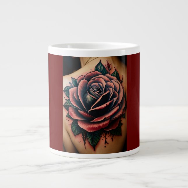 Soulful Journey: Tattoo Style Rose Compass Mug" Giant Coffee Mug (Front)