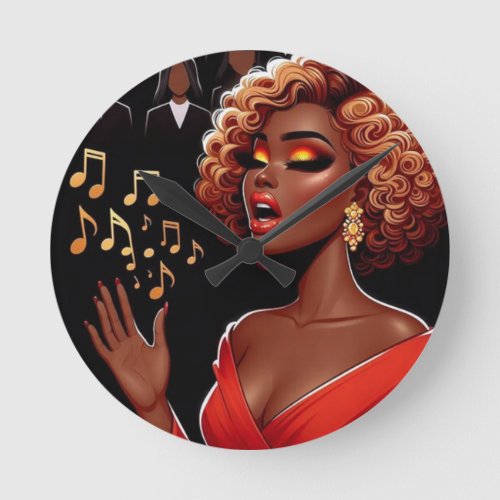 Soulful Melodies African American Singer Acrylic  Round Clock