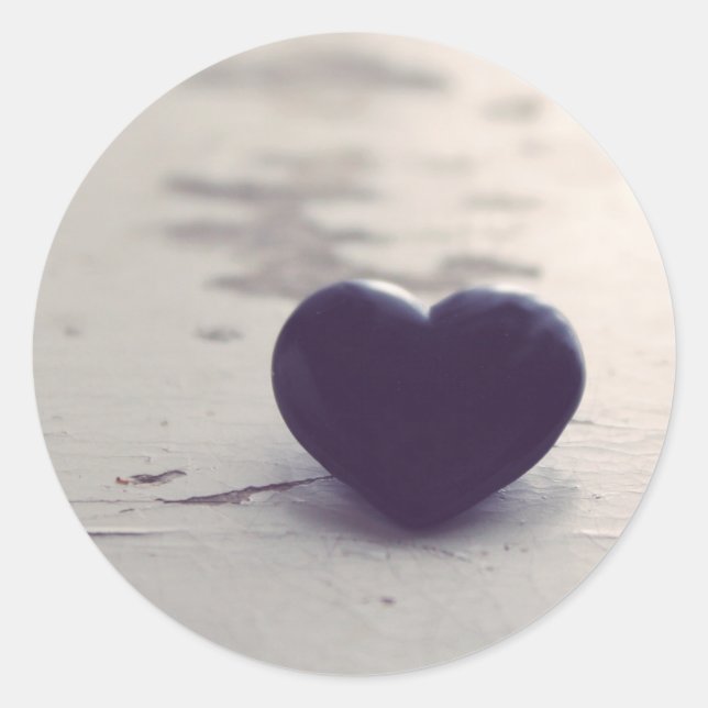 Soulful Purple Stone Heart on a Sandy Beach Classic Round Sticker (Front)