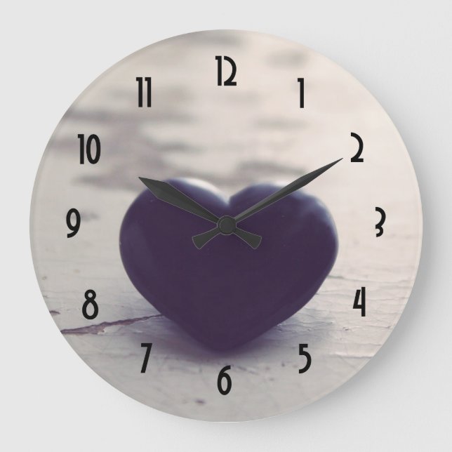 Soulful Purple Stone Heart on a Sandy Beach Large Clock (Front)