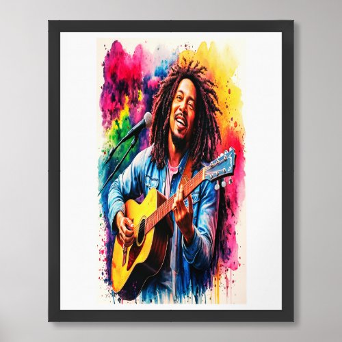 Soulful Serenade Bob Marley in Watercolor Framed Art