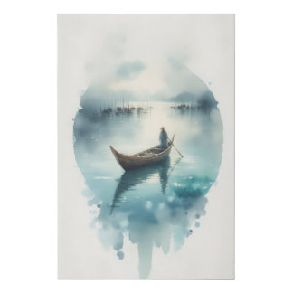 Soulful Silence: Minimalist Watercolor Boat Faux Canvas Print