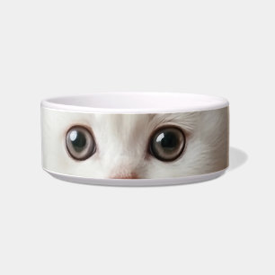 Soulful Stare: Minimalist White Kitten Ceramic Bowl