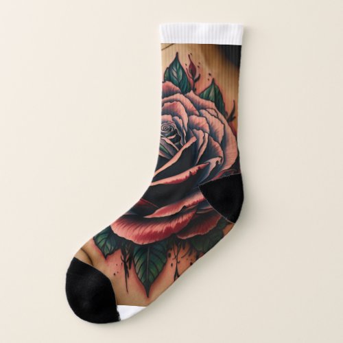 Soulful Wanderlust Tattoo Style Rose Compass Sock Socks