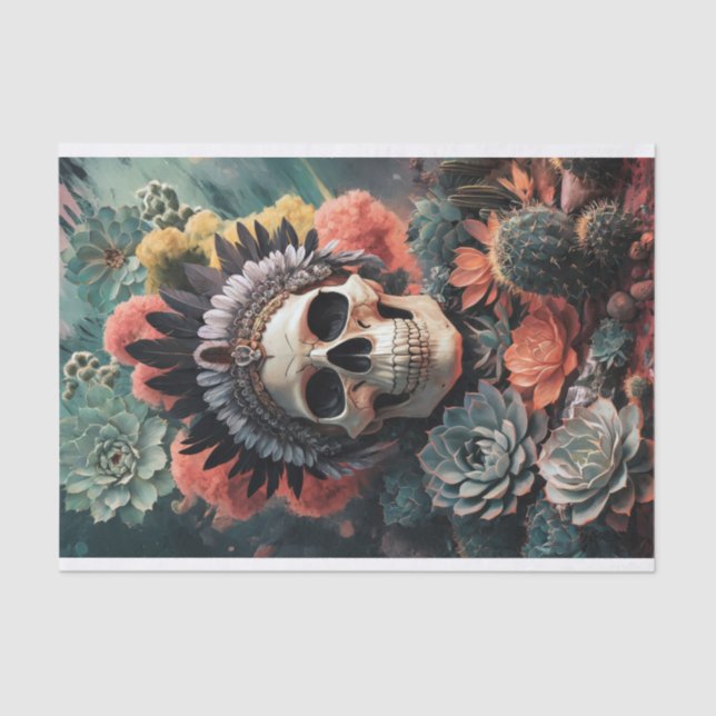 Soulful Warrior, Mative American Goth Skull Tissue Paper (Front)