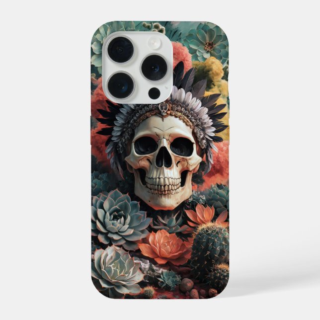 Soulful Warrior, Native American Goth Skull iPhone Case (Back)