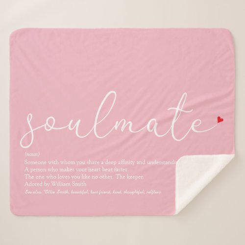 Soulmate Definition Elegant Love Heart Pink Sherpa Sherpa Blanket