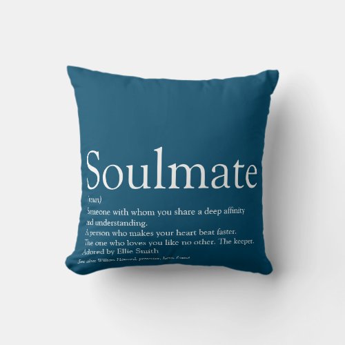 Soulmate Definition Modern Blue Throw Pillow