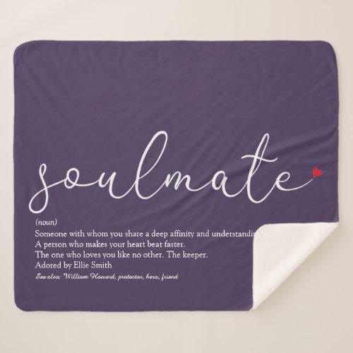 Soulmate Definition Script Love Heart Purple Sherpa Blanket