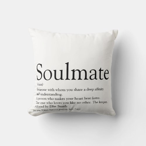 Soulmate Definition Simple Modern Fun Throw Pillow