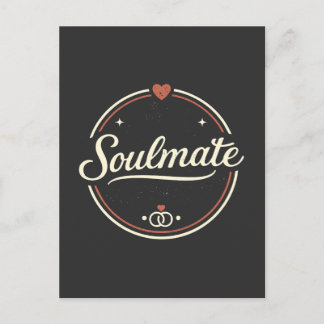 Soulmate Retro Love Minimal (Dark) Couple Matching Postcard