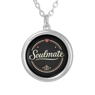 Soulmate Retro Love Minimal (Dark) Couple Matching Silver Plated Necklace