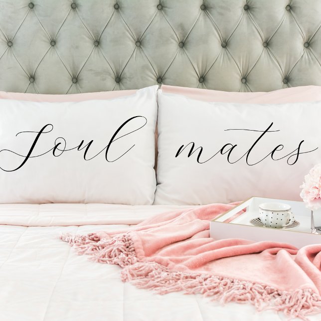 Soulmates Elegant Romantic Script Pillow Case (Creator Uploaded)