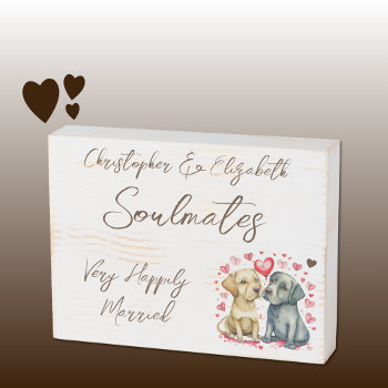 Soulmates Happily Married Cute Dogs Brown Wooden Box Sign by LynnroseDesigns at Zazzle