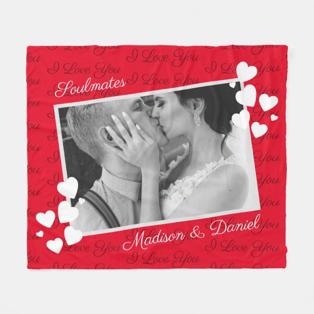 Soulmates I Love You Personalized Photo Romantic Fleece Blanket (Front (Horizontal))