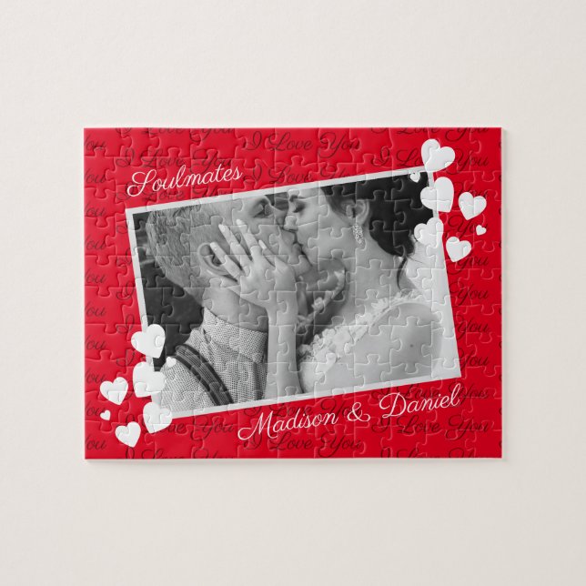 Soulmates I Love You Personalized Photo Romantic Jigsaw Puzzle (Horizontal)
