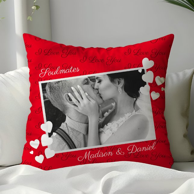 Soulmates I Love You Personalized Photo Romantic Throw Pillow (Creator Uploaded)