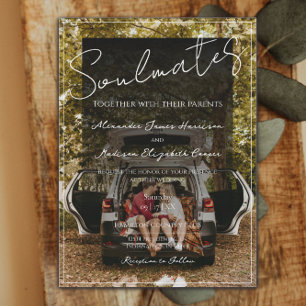 Soulmates Photo Wedding Invitation Black Overlay