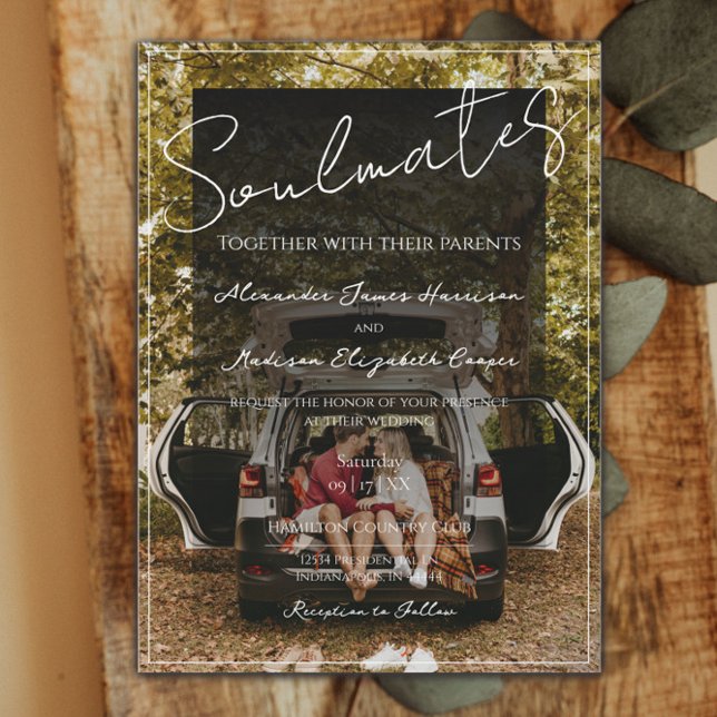 Soulmates Photo Wedding Invitation | Black Overlay (Creator Uploaded)