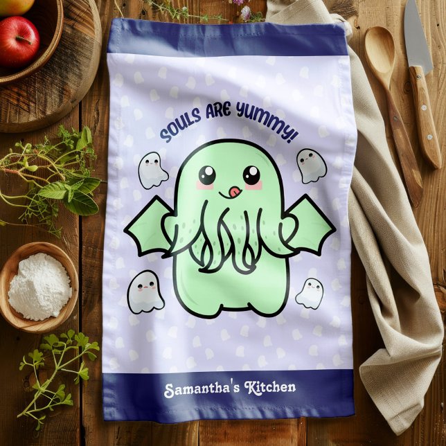 Souls are Yummy Cute Cthulhu Kitchen Towel (Stay scary, while you’re cooking up spells oops I mean dinner lol. )