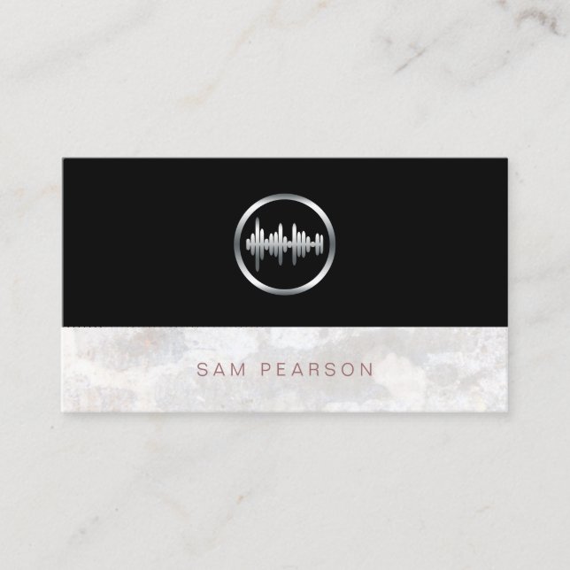 Sound Engineer Bold Silver Sound Wave Icon Elegant Business Card (Front)