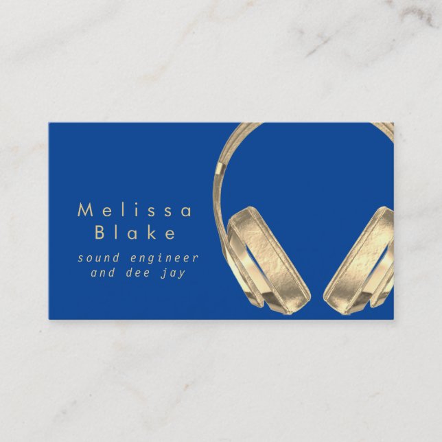 sound engineer dee jay faux gold on blue business card (Front)
