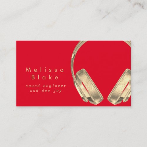 sound engineer dee jay faux gold on red business card