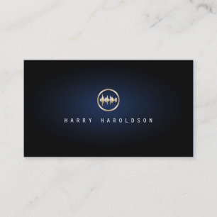 Sound Engineer ElegantGold Soundwave Icon BlueGlow Business Card